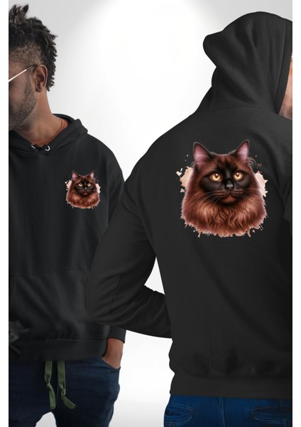 Ragdoll Kedi Siyam Kedisinin Uzun Tüylü Versiyon Siyah Kapüşonlu Sweatshirt Kadın Erkek Ön Minimal Sırt Baskılı fırsatları