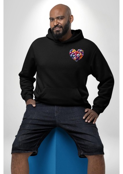 Menekşe Mavi Menekşe Aşkı Siyah Kapüşonlu Sweatshirt Kadın Erkek Ön Minimal Sırt Baskılı fiyatları