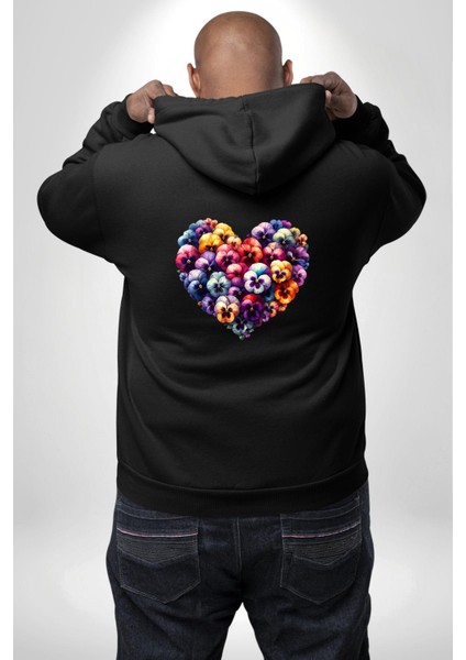 Menekşe Mavi Menekşe Aşkı Siyah Kapüşonlu Sweatshirt Kadın Erkek Ön Minimal Sırt Baskılı modelleri