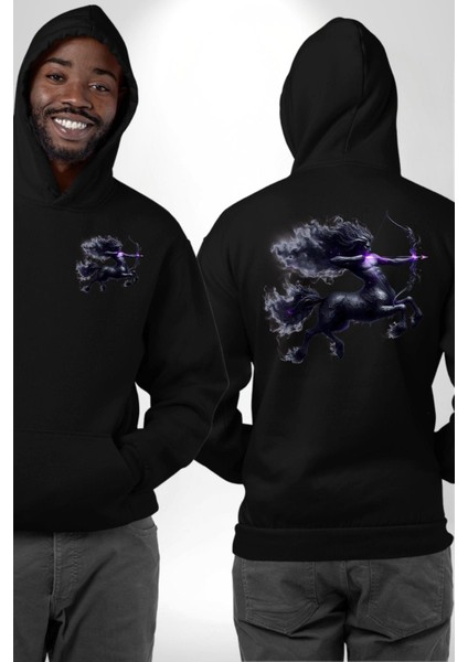 Yay Burçu Özel Tasarım Siyah Kapüşonlu Sweatshirt Kadın Erkek Ön Minimal Sırt Baskılı fırsatları