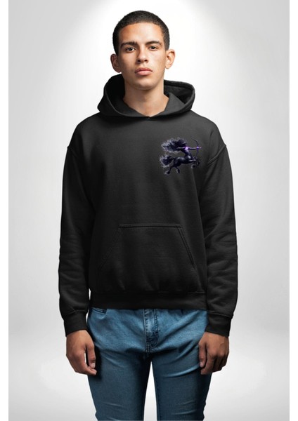 Yay Burçu Özel Tasarım Siyah Kapüşonlu Sweatshirt Kadın Erkek Ön Minimal Sırt Baskılı indirimleri