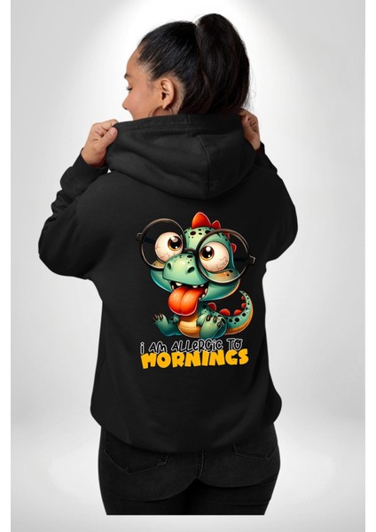 Sabahlara Alerjim Var Yazlı Komik Siyah Kapüşonlu Sweatshirt Kadın Erkek Ön Minimal Sırt Baskılı modelleri