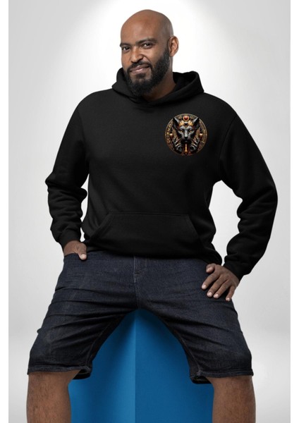 Sekhmet Savaşçı ve Şifa Tanrıçası Mısır Siyah Kapüşonlu Sweatshirt Kadın Erkek Ön Minimal Sırt Baskılı fiyatları