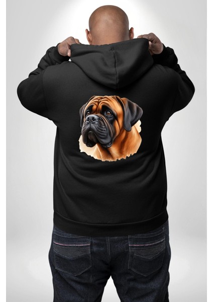 Bullmastiff Köpek Aşkı Siyah Kapüşonlu Sweatshirt Kadın Erkek Ön Minimal Sırt Baskılı modelleri