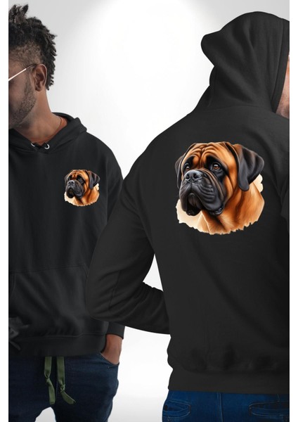 Bullmastiff Köpek Aşkı Siyah Kapüşonlu Sweatshirt Kadın Erkek Ön Minimal Sırt Baskılı fırsatları