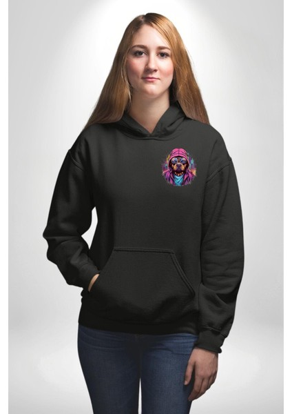 Graffiti Sokak Sanatı Köpek Deseni Siyah Kapüşonlu Sweatshirt Kadın Erkek Ön Minimal Sırt Baskılı fiyatları