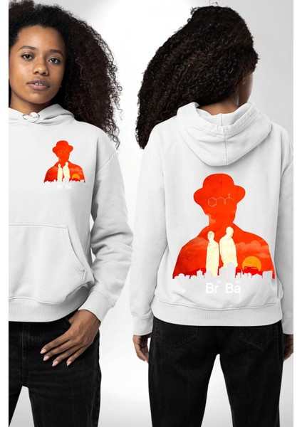 Walter White Br Ba Silüetli Beyaz Kapüşonlu Sweatshirt Kadın Erkek Ön Minimal Sırt Baskılı fırsatları