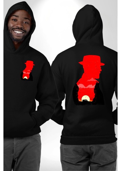 Suç ve Kimya Karakteri Breaking Bad Yansıması Siyah Kapüşonlu Sweatshirt Kadın Erkek Ön Minimal Sırt Baskılı