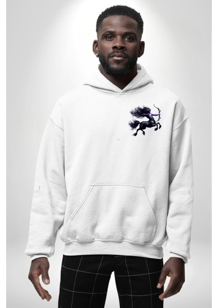 Yay Burçu Özel Tasarım Beyaz Kapüşonlu Sweatshirt Kadın Erkek Ön Minimal Sırt Baskılı fiyatları