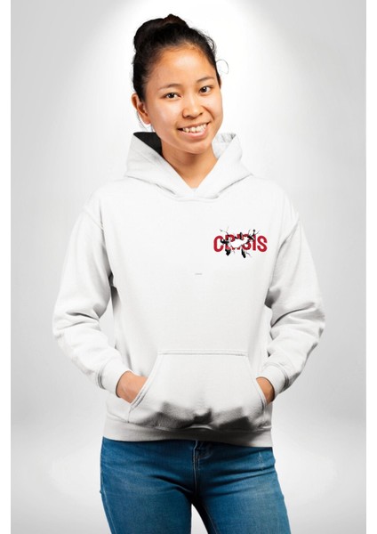 Crisis Kaosu Kucakla, Huzuru Bul! Beyaz Kapüşonlu Sweatshirt Kadın Erkek Ön Minimal Sırt Baskılı fiyatları