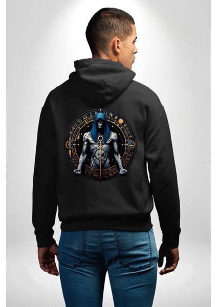 Ptah Tanrısı Zanaatkârların Koruyucusu Mısır Siyah Kapüşonlu Sweatshirt Kadın Erkek Ön Minimal Sırt Baskılı modelleri