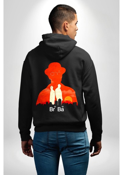 Walter White Br Ba Silüetli Siyah Kapüşonlu Sweatshirt Kadın Erkek Ön Minimal Sırt Baskılı modelleri