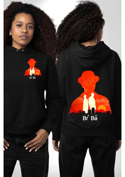 Walter White Br Ba Silüetli Siyah Kapüşonlu Sweatshirt Kadın Erkek Ön Minimal Sırt Baskılı fırsatları
