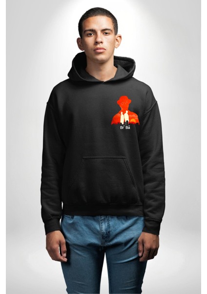 Walter White Br Ba Silüetli Siyah Kapüşonlu Sweatshirt Kadın Erkek Ön Minimal Sırt Baskılı indirimleri