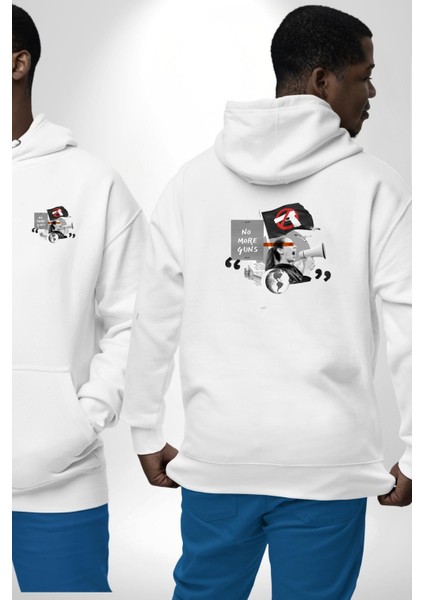 Silah Yasaklama Protestosu Grafik Tasarımı Beyaz Kapüşonlu Sweatshirt Kadın Erkek Ön Minimal Sırt Baskılı fırsatları