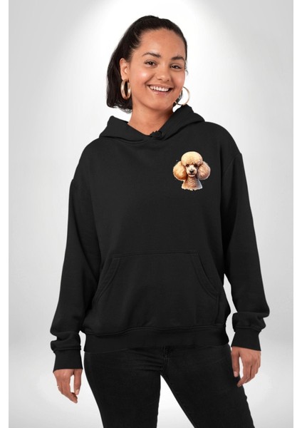 Zeki Popüler Poodle Köpek Dostu Siyah Kapüşonlu Sweatshirt Kadın Erkek Ön Minimal Sırt Baskılı fiyatları