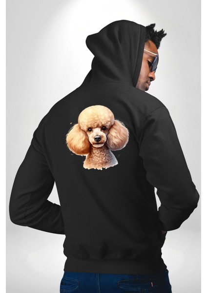 Zeki Popüler Poodle Köpek Dostu Siyah Kapüşonlu Sweatshirt Kadın Erkek Ön Minimal Sırt Baskılı modelleri