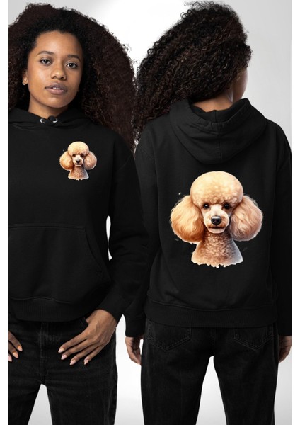 Zeki Popüler Poodle Köpek Dostu Siyah Kapüşonlu Sweatshirt Kadın Erkek Ön Minimal Sırt Baskılı fırsatları