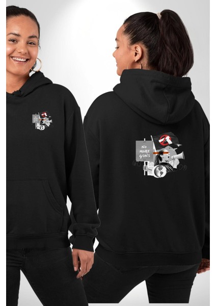 Silah Yasaklama Protestosu Grafik Tasarımı Siyah Kapüşonlu Sweatshirt Kadın Erkek Ön Minimal Sırt Baskılı