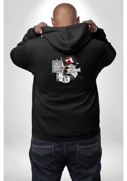 Silah Yasaklama Protestosu Grafik Tasarımı Siyah Kapüşonlu Sweatshirt Kadın Erkek Ön Minimal Sırt Baskılı modelleri
