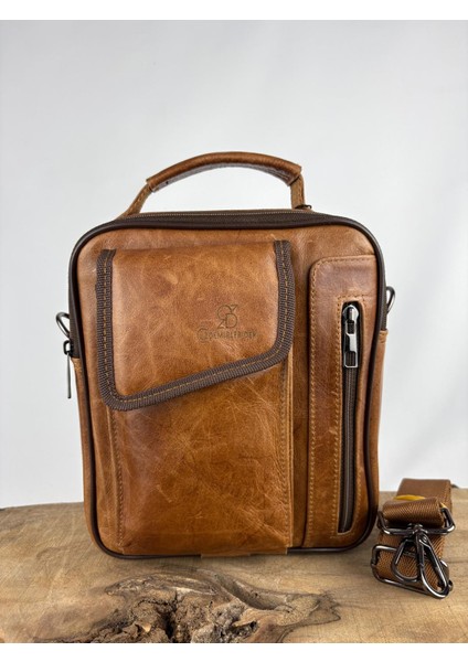 Deri El Çantası Telefon Bölmeli Taba-Kahverengi