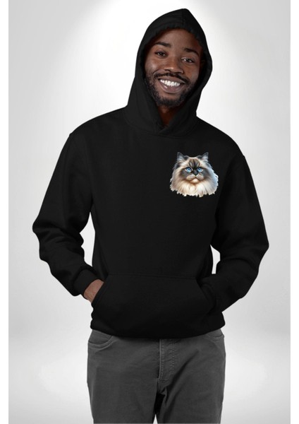 Himalayan Kedisi Siyah Kapüşonlu Sweatshirt Kadın Erkek Ön Minimal Sırt Baskılı fiyatları