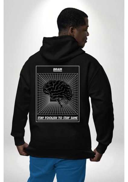 Beyin: Akıl Sağlığını Korumanın Yolu Siyah Kapüşonlu Sweatshirt Kadın Erkek Ön Minimal Sırt Baskılı indirimleri
