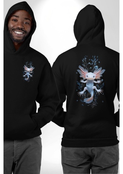 Su Perisi Sualtı Canavarı Tasarımı Siyah Kapüşonlu Sweatshirt Kadın Erkek Ön Minimal Sırt Baskılı fırsatları