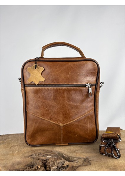 Deri El Çantası Telefon Bölmeli Taba-Kahverengi