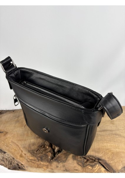 Gerçek Deri Postacı Çanta Siyah