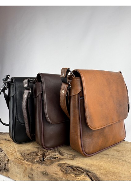 Gerçek Deri Postacı Çanta Siyah