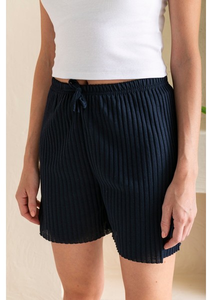 Kadın Fitilli Kaşkorse Süs Kuşaklı Şort Pijama Altı Lacivert - 6131 fiyatları