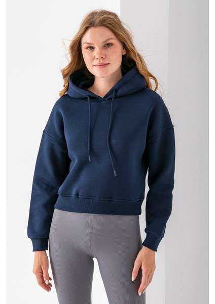 Kadın Kapüşonlu 3ip Şardonlu Crop Sweatshirt Lacivert - 2612 fiyatları
