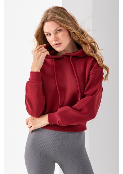 Kadın Kapüşonlu 3ip Şardonlu Crop Sweatshirt Bordo - 2612 fiyatları