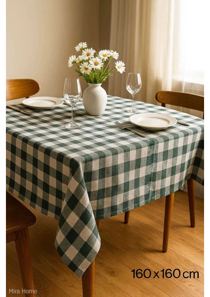 Fiber Kareli Masa Örtüsü Sofra Bezi Ekose Desen 160X160 cm Yeşil