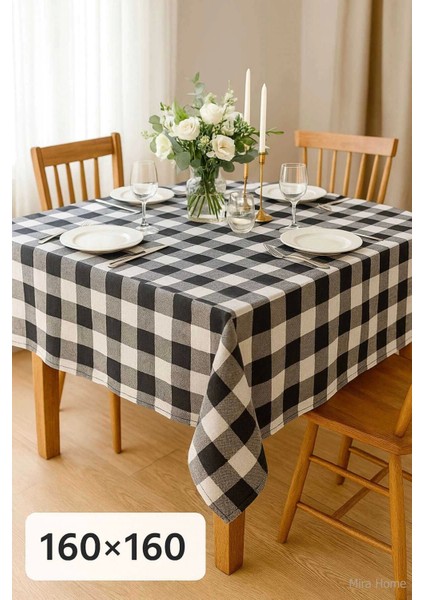 Fiber Kareli Masa Örtüsü Sofra Bezi Ekose Desen 160X160 cm Siyah