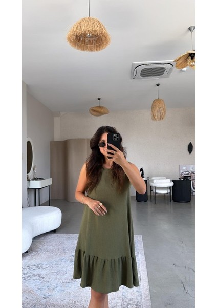 Kadın Bisiklet Yaka Eteği Volanlı Bürümcük Elbise modelleri
