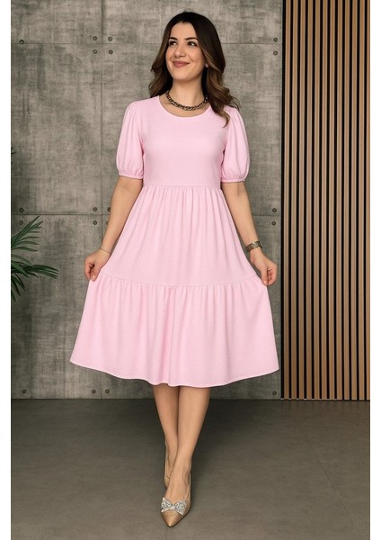 Kadın Kısa Kollu Yakası Açık Katlı Bürümcük Balon Elbise fiyatları