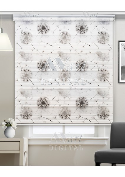 Karahindiba Uçan Tüyler Baskılı Plise Zebra Perde -Dandelion - Dijital Baskılı Zebra Stor Perde