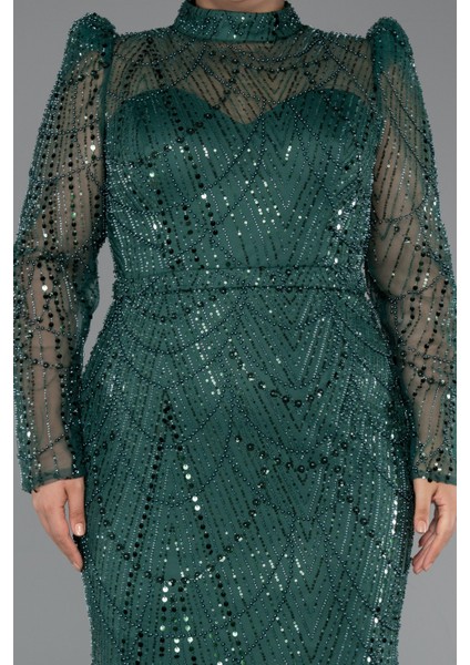 Uzun Kol Taşlı Büyük Beden Abiye ABU4527 modelleri