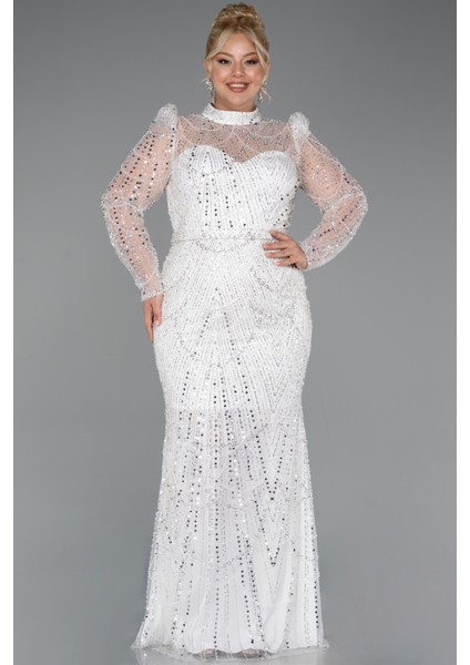 Uzun Kol Taşlı Büyük Beden Abiye ABU4527