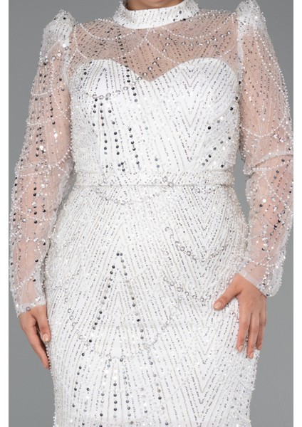 Uzun Kol Taşlı Büyük Beden Abiye ABU4527 modelleri