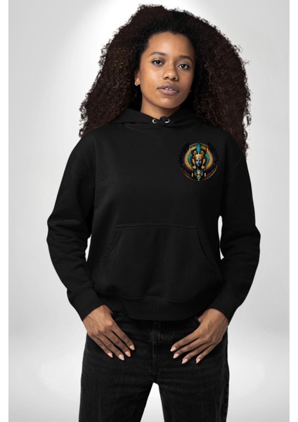 Maat Hakikat, Adalet ve Kozmik Denge Tanrıçası Siyah Kapüşonlu Sweatshirt Kadın Erkek Ön Minimal Sırt Baskılı indirimleri