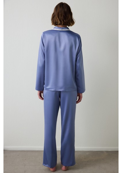 Indigo Hailee Saten Gömlek Yaka Uzun Kol Pijama Takımı fırsatları