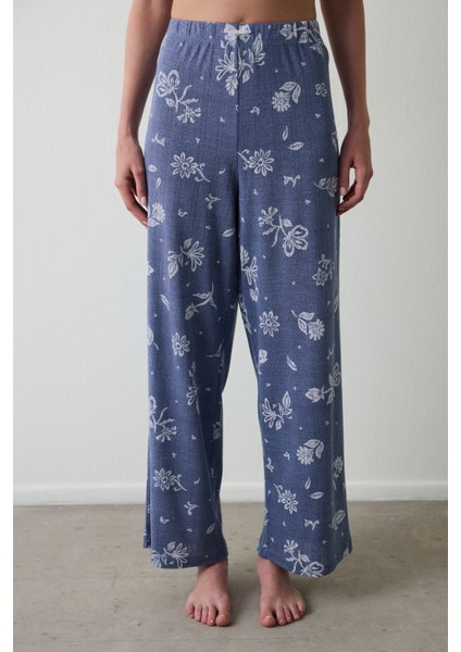 İndigo Hailee Çiçekli Ajurlu Pointel Pamuklu Pijama Altı