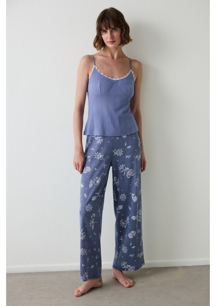 İndigo Hailee Çiçekli Ajurlu Pointel Pamuklu Pijama Altı fırsatları