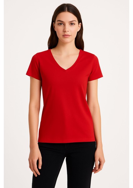 V Yaka Kadın T-Shirt