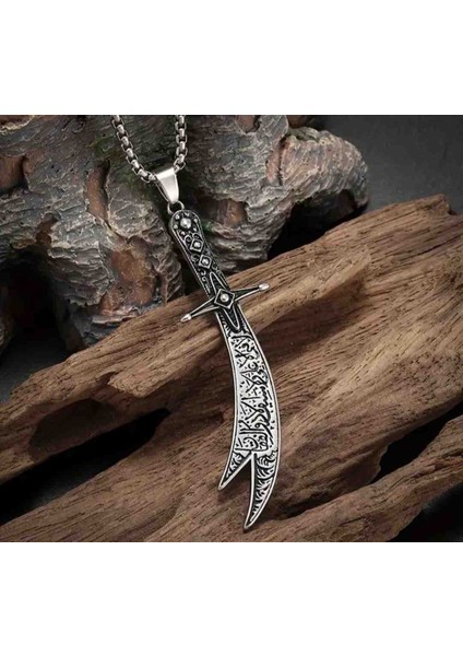 Zülfikar Model Işlemeli Geleneksel Tasarım Hz. Ali Kılıcı Zülfikar Kılıç Çelik Kolye fiyatları