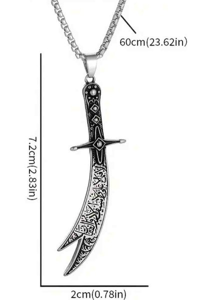 Zülfikar Model Işlemeli Geleneksel Tasarım Hz. Ali Kılıcı Zülfikar Kılıç Çelik Kolye modelleri