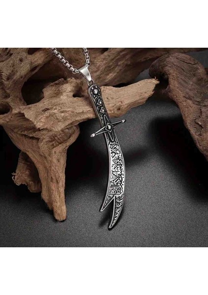 Zülfikar Model Işlemeli Geleneksel Tasarım Hz. Ali Kılıcı Zülfikar Kılıç Çelik Kolye fırsatları